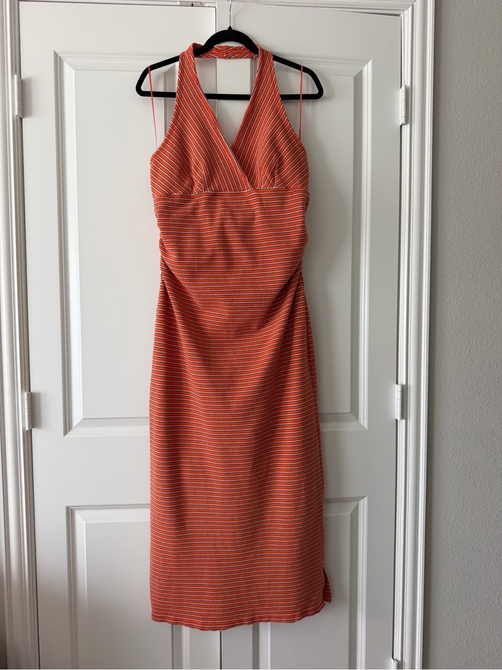 Pilcro Anthropologie Striped Halter Midi Dress XL Open Back Textured Knit Boho